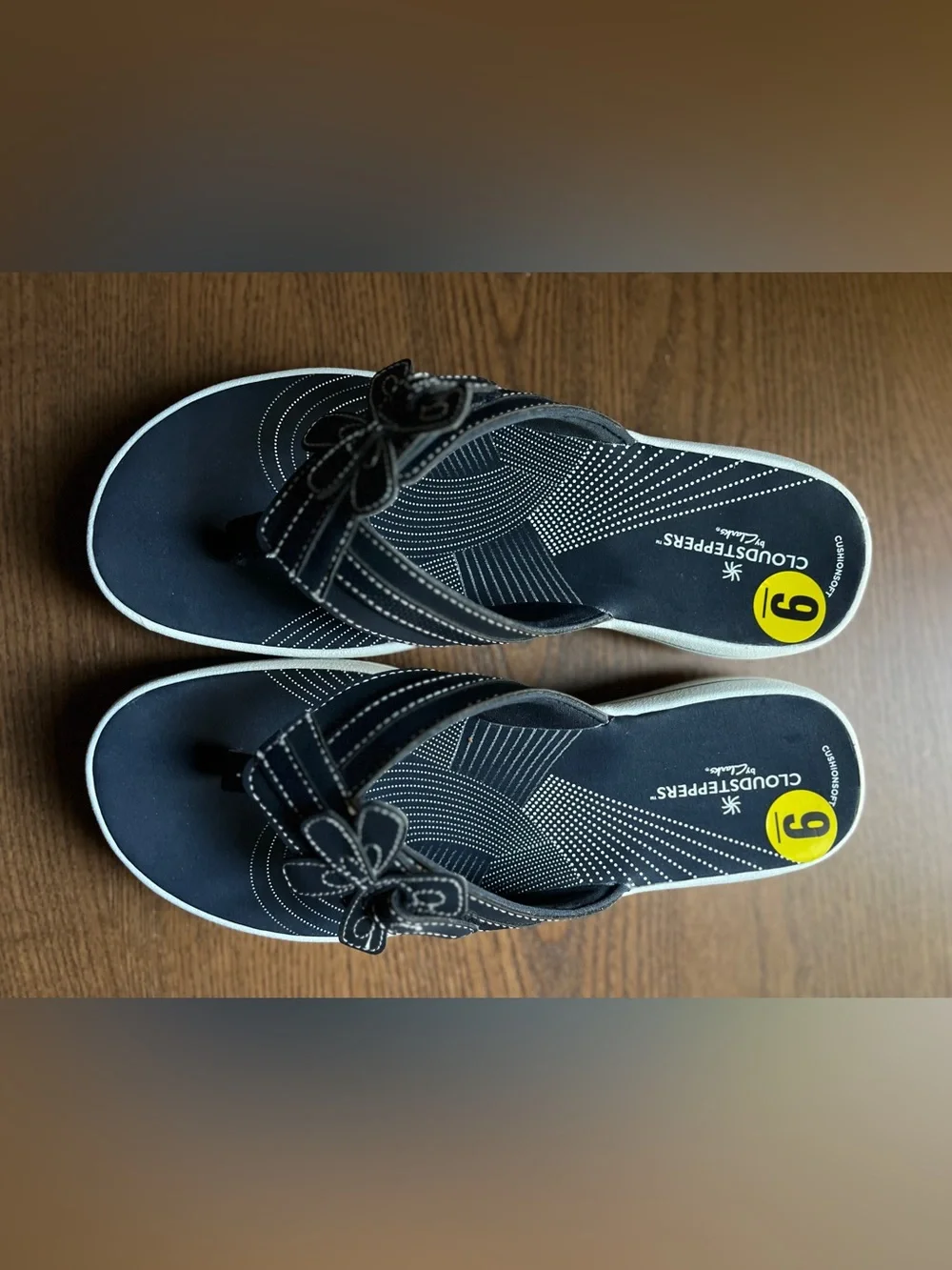 Clarks Black Floral Strap Cloudsteppers Sandals